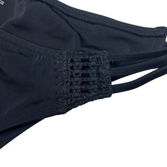 Victoria's Secret L Black Strappy Cheeky Bikini Bottom Crochet Side Gold Label - Picture 3 of 9